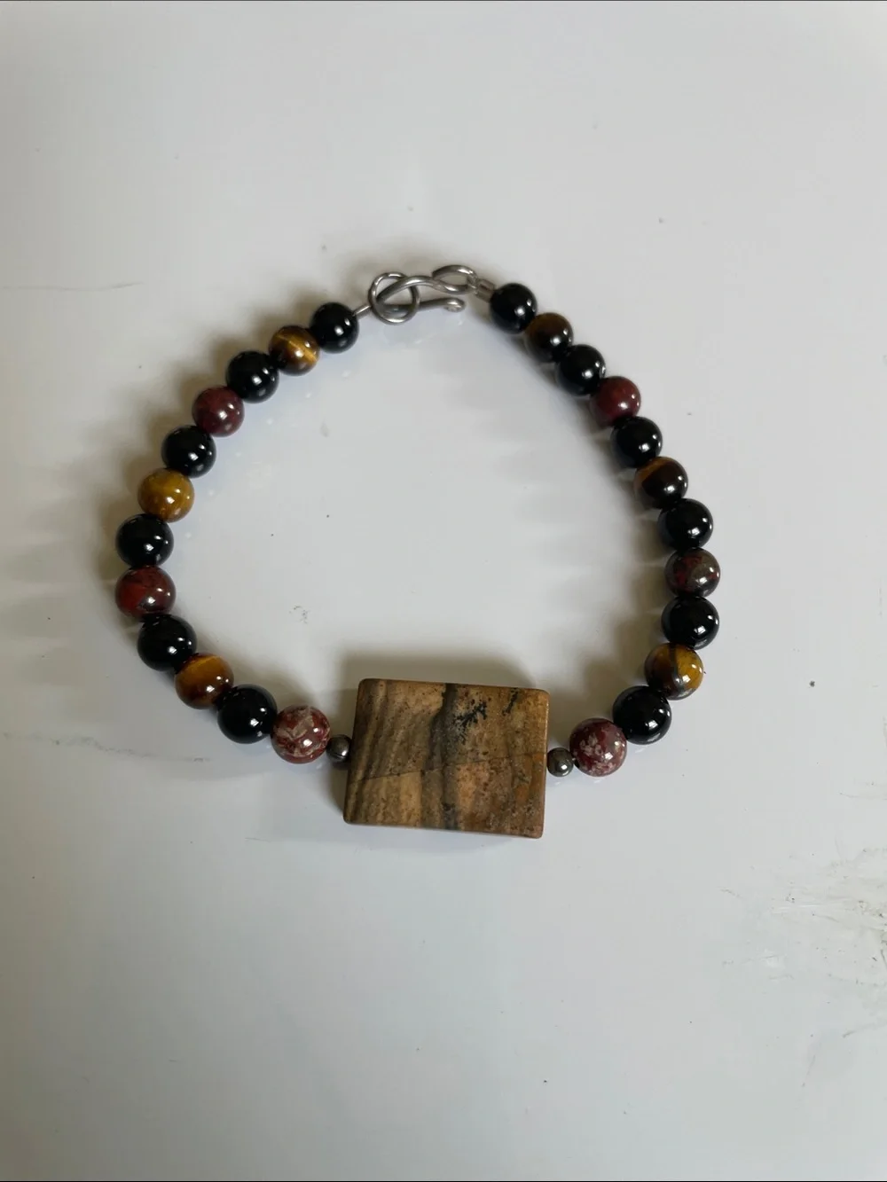 Earth-Tone Jasper, Tiger’s Eye and Onyx Beaded Bracelet